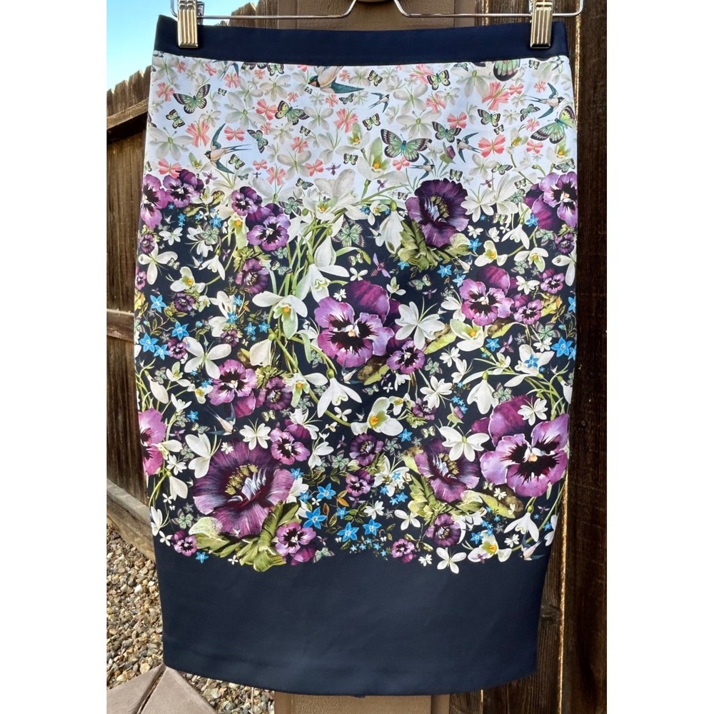 Ted Baker Carpi Entangled Enchantment Floral Pencil Skirt Size 2 US 6 Navy